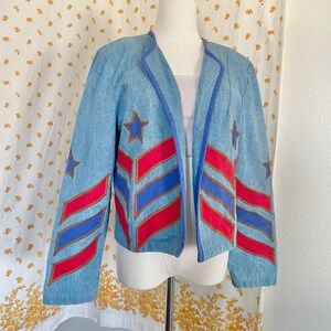 Vintage Spirit Creations Denim Jacket Star Appliqué Medium